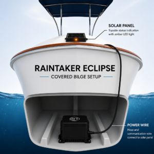 Raintaker® Eclipse Bilge Pump System – Deep Bilge areas / Covered Bilge areas. Designed for I/O’s, Center Consoles and Cruisers.